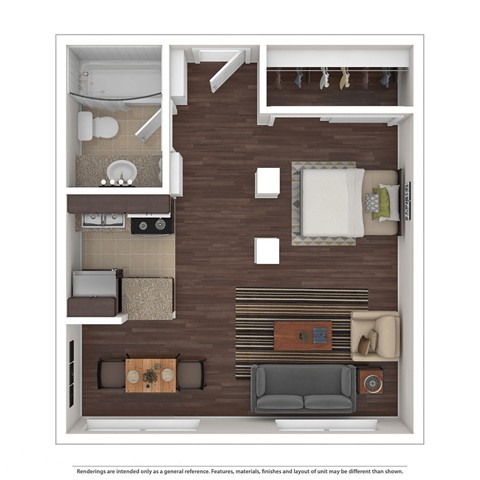 a floor plan of a furnished studio apartment
